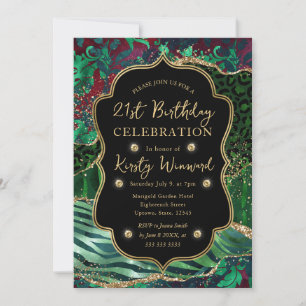 Invitation Safari Jungle Vert Pailleté Agate 21e Anniversaire