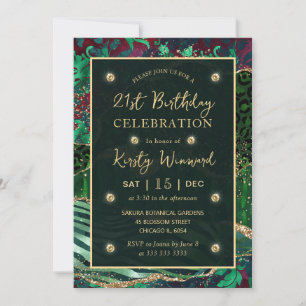 Invitation Safari Jungle Vert Pailleté Agate 21e Anniversaire