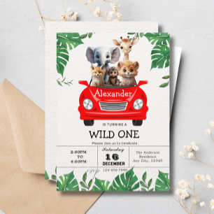 Invitation Safari Jungle Wild One mignon Animaux 1er annivers