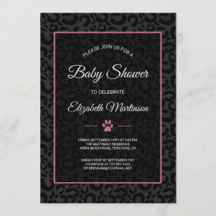 Invitation Safari Leopard Baby shower en or rose noire