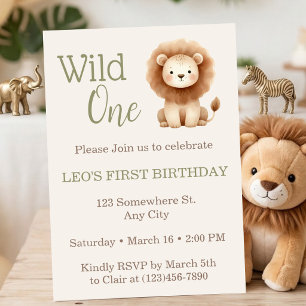 Invitation Safari Lion Aquarelle Premier Anniversaire Wild On