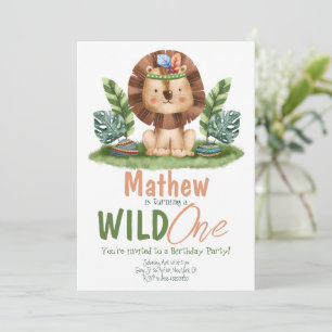 Invitation Safari Lion Tropical Wild One Boy Anniversaire