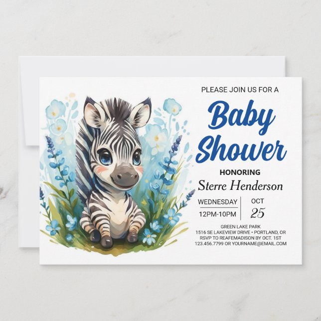 Invitation Safari moderne Enchanted Zebra Boy Baby shower (Devant)