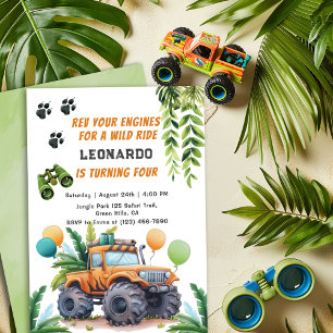 Invitation Safari Monster Truck Jungle Adventure Boy Annivers