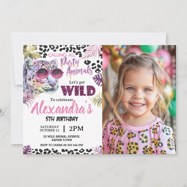 Invitation Safari Party Animaux Anniversaire Empreinte de léo (Devant)