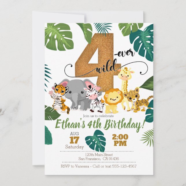 Invitation Safari pour 4e anniversaire (Devant)