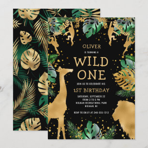 Invitation Safari Premier Anniversaire Noir Vert Or