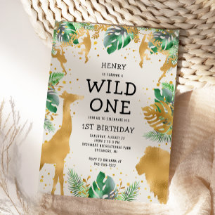 Invitation Safari Premier Vert Or Crème 1er Anniversaire