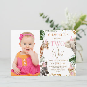 Invitation Safari rose deux Wild 2e anniversaire