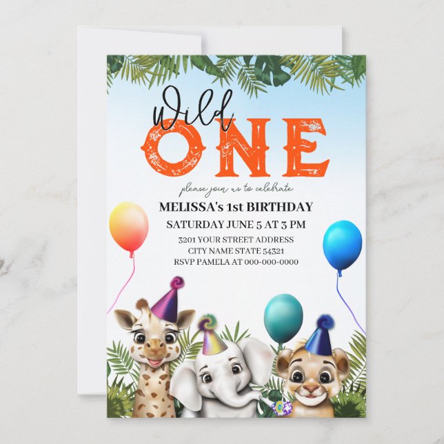 Invitation Safari sauvage Animaux Anniversaire Fête Invitatio (Devant)