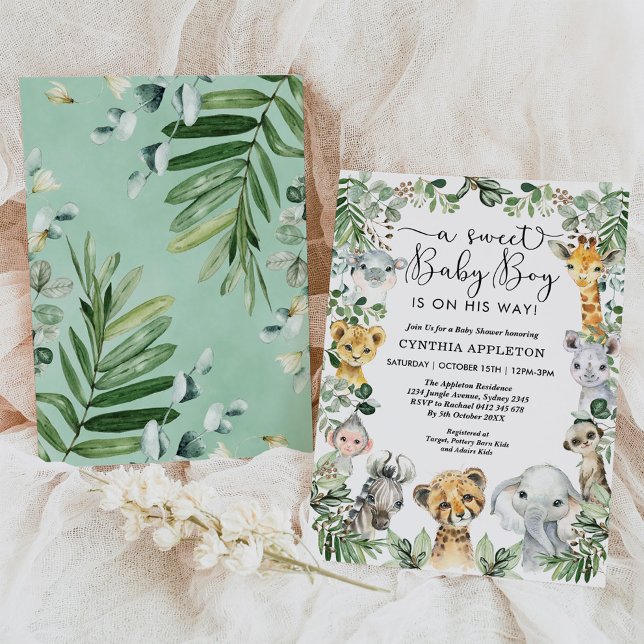 Invitation Safari sauvage Animaux Baby shower Jungle Vert (Créateur téléchargé)
