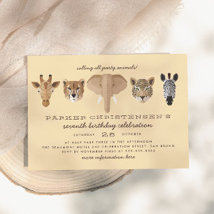 Invitation Safari sauvage Animaux Garçons Anniversaire