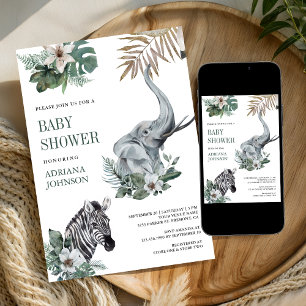 Invitation Safari sauvage rustique Baby Shower Zèbre et Éléph