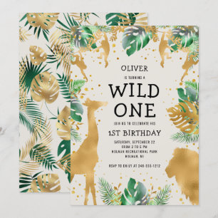 Invitation Safari Sauvage Vert Or Crème 1er Anniversaire