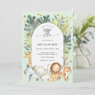 Invitation safari thème mignon sip et voir baby shower