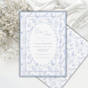 Invitation Safari Toile Bleue Vintage Baby Shower
