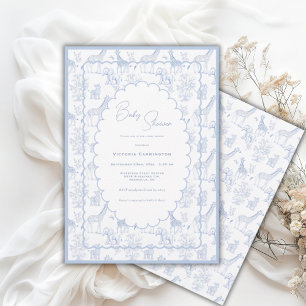 Invitation Safari Toile Bleue Vintage Baby Shower