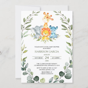 Invitation  Safari vert Baby shower animaliers de la Jungle