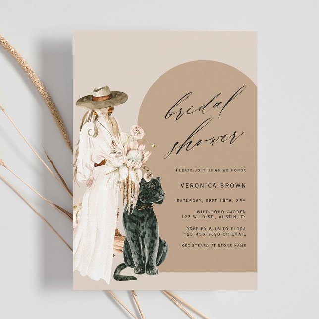 Invitation Safari Wild Leopard Boho Lady Fête des mariées (Créateur téléchargé)