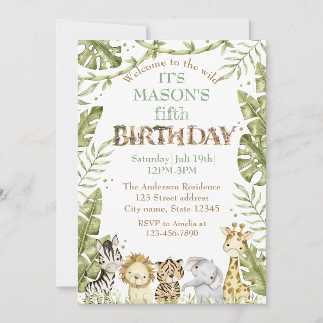 Invitation Safari Wild One Aquarelle Anniversaire (Devant)