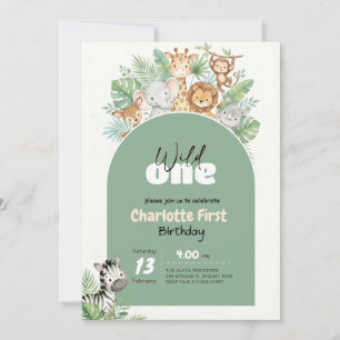 Invitation Safari Wild One Garçon 1er Anniversaire