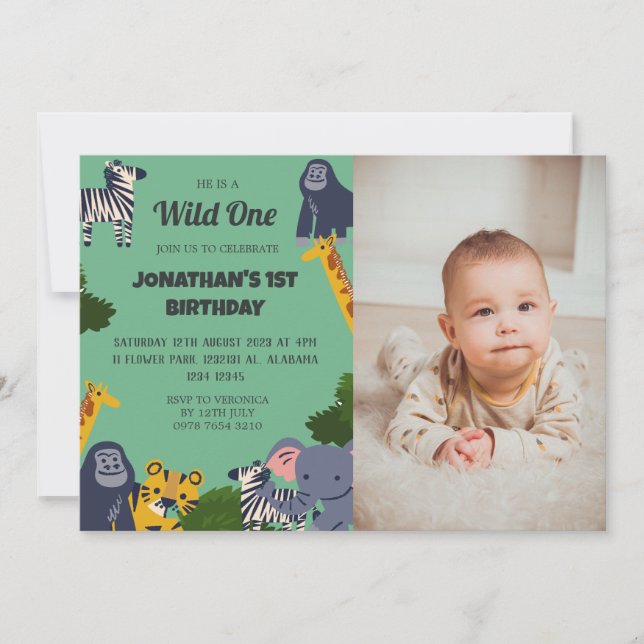 Invitation Safari Wild one Simple mignon photo d'anniversaire (Devant)