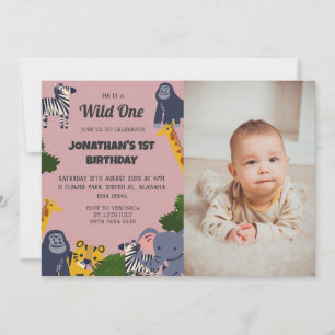 Invitation Safari Wild one Simple mignon photo d'anniversaire