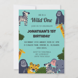 Invitation Safari Wild one Simple mignon premier anniversaire