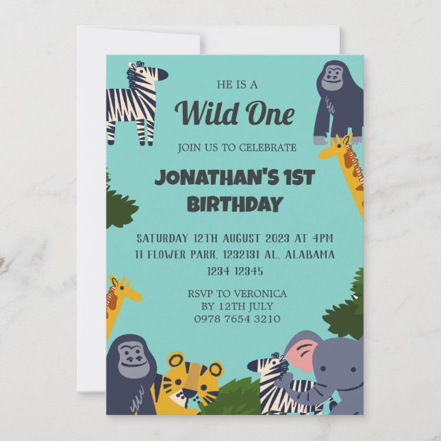 Invitation Safari Wild one Simple mignon premier anniversaire (Devant)