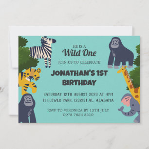 Invitation Safari Wild one Simple mignon premier anniversaire