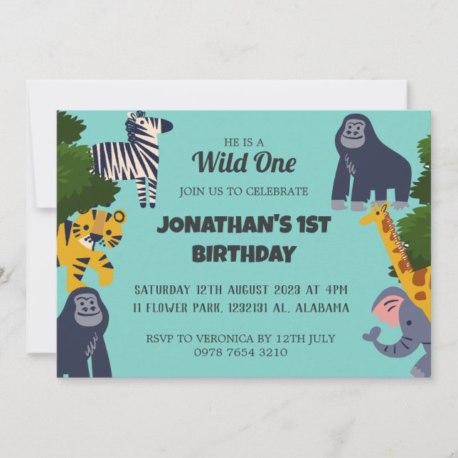 Invitation Safari Wild one Simple mignon premier anniversaire (Devant)