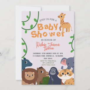Invitation Safari Wild one Simple mignonne Animaux Baby showe