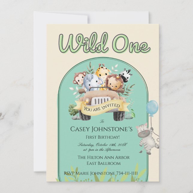 Invitation Safari Wild One Watercolor 1st Birthday (Devant)