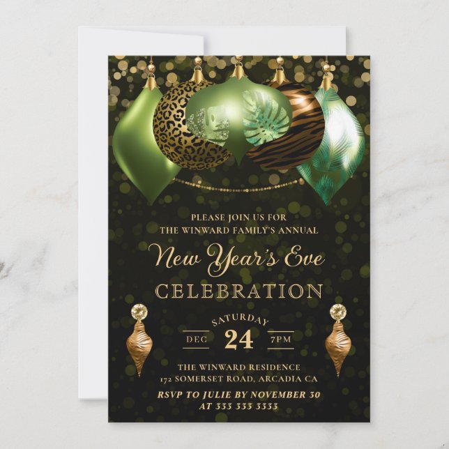 Invitation Safari Wild Poster de animal Baubles Nouvel An Rév (Devant)