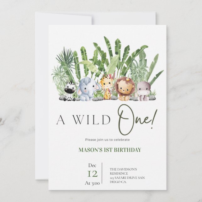 Invitation Safari Wild Un Anniversaire (Devant)