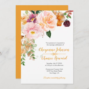 Invitation Saffron Yellow Rose Mauve Rustique Mariage  