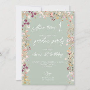 Invitation Sage 1er anniversaire fête fleur sauvage jardin