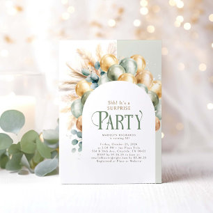 Invitation Sage and Gold Boho Arch Surprise fête d'anniversai