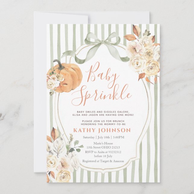 Invitation Sage Baby Sprinkle Automne Citrouille Baby shower (Devant)