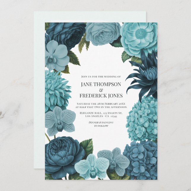Invitation Sage Blue, Glacier Teal & Ice Mint Wedding (Devant / Derrière)