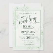 Sage Boho Floral Watercolor Stylish Script Wedding