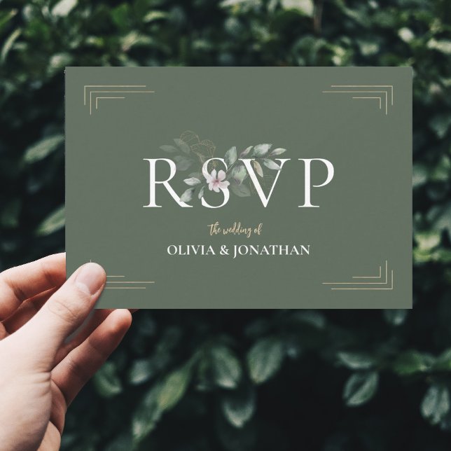 Invitation Sage botanique Vert Mariage choix de repas RSVP (Delicate sage green gold botanical greenery RSVP wedding invite)