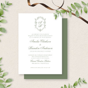 Invitation Sage botanique Vert Monogramme Crest Mariage