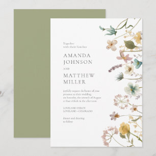 Invitation Sage Chic Ressort délicat Mariage de fleurs pressé