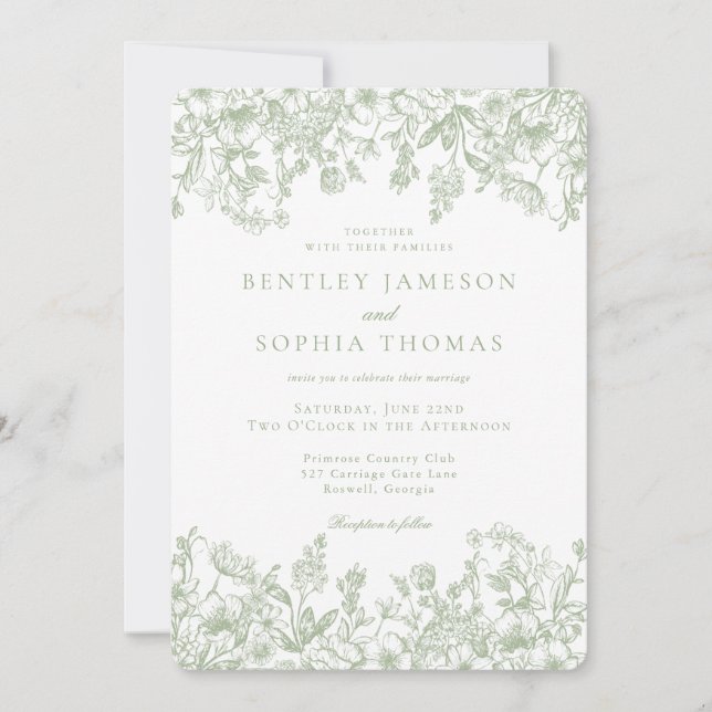 Invitation Sage Chinoiserie Vintage French Floral Wedding (Devant)