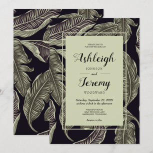 Invitation Sage de feuillage Tropical Vert Mariage de script 