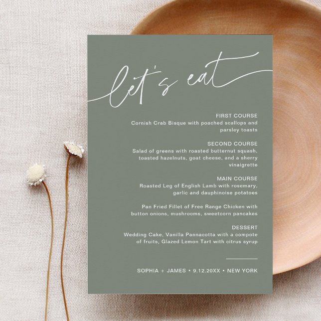 Invitation SAGE Dîner Mariage moderne Menu 5x7 (Créateur téléchargé)