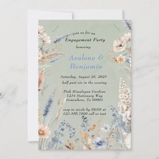 Invitation Sage & Dusty Blue Fleurs sauvages (Devant)