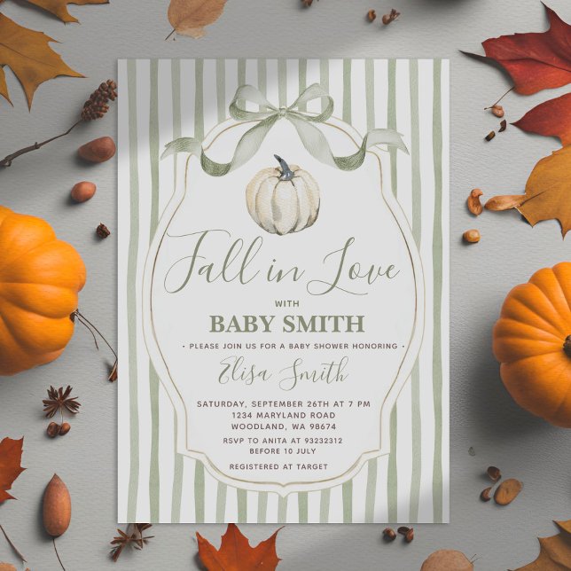 Invitation Sage et Citrouille blanc tombent dans le Baby show (Créateur téléchargé)