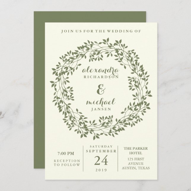 Invitation Sage et ivoire Rustique Mariage de la couronne bot (Devant / Derrière)